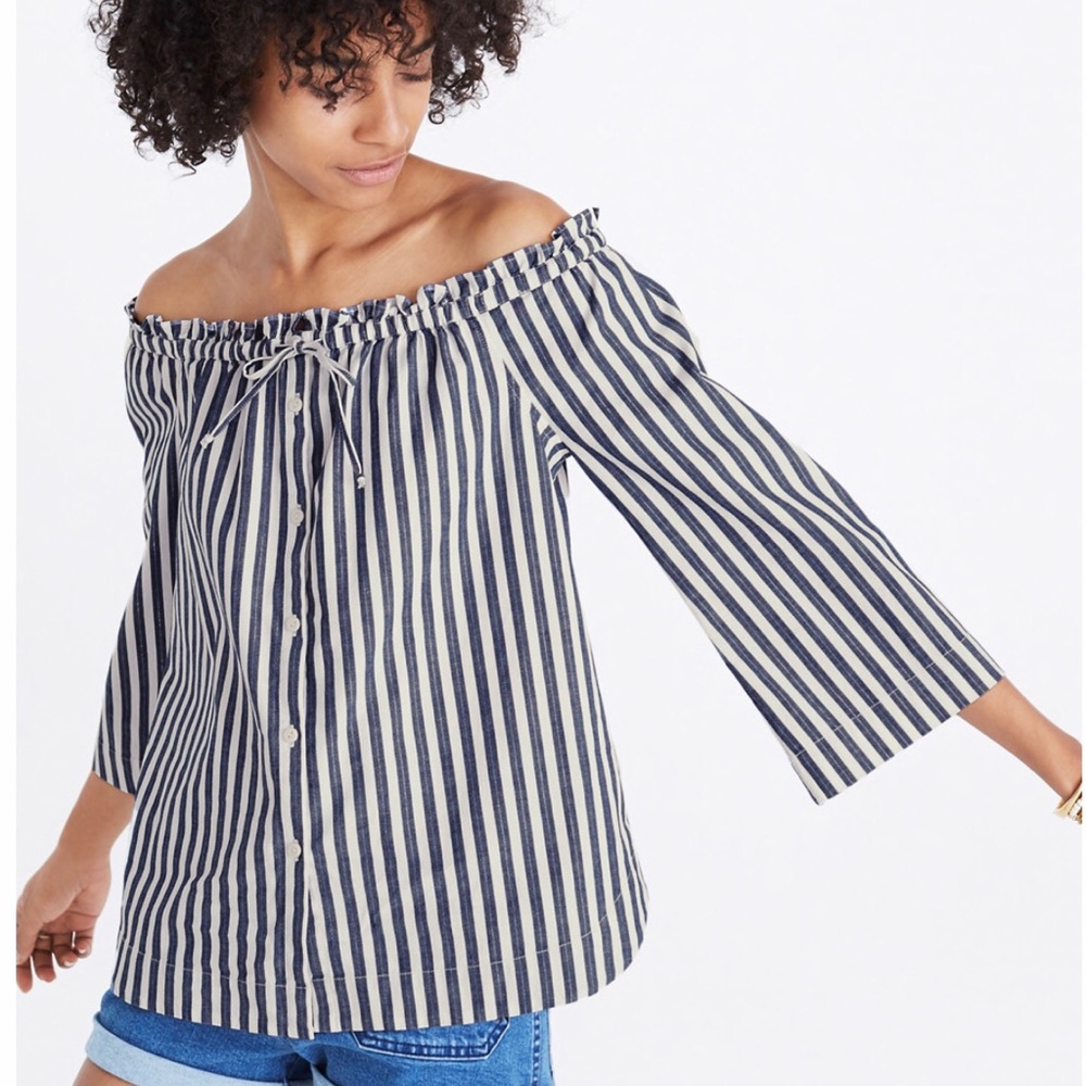 NWT Madewell Shimmer Stripe Off-the-Shoulder Top L